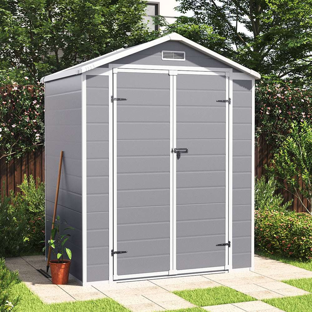 6x4ft grey garden storage shed with lockable door and durable weather-resistant design for outdoor tools